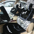 Zebra Bow Universal Auto Car Front Rear Seat Cover Cushion Set Plush 8pcs - Black