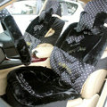 Polka Dot Bow Universal Auto Car Front Rear Seat Cover Cushion Set Plush 8pcs - Black