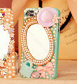 Bling Mirror Bowknot Crystal Cases Pearls Covers for iPhone 5 - Blue