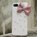 Bling Bowknot Rhinestone Crystal Cases Pearls Covers for iPhone 5 - Pink
