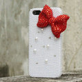 Bling Bowknot Rhinestone Crystal Cases Pearls Covers for iPhone 5 - Red