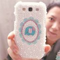 Bling Elephant Crystal Case Pearls Covers for Samsung Galaxy SIII S3 I9300 I9308 I939 I535 - White