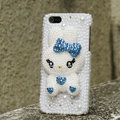 Bling Rabbit Crystal Cases Rhinestone Pearls Covers for iPhone 5 - Blue