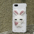Bling Rabbit Crystal Cases Rhinestone Pearls Covers for iPhone 5 - White