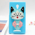 Cat Silicone Cases Mirror Covers Skin for OPPO U705T Ulike2 - Blue