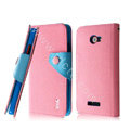 IMAK cross leather case Button holster holder cover for HTC X920e Droid DNA - Pink