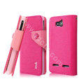 IMAK cross leather case Button holster holder cover for Huawei U8950D C8950D G600 - Rose