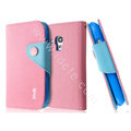 IMAK cross leather case Button holster holder cover for Samsung I8190 GALAXY SIII Mini - Pink