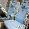 Floral print Lace Bowknot Universal Auto Car Seat Cover Set 21pcs ice silk - Blue