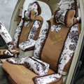 Floral print Lace Bowknot Universal Auto Car Seat Cover Set 21pcs ice silk - Coffee