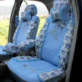 Floral print Lace Bowknot Universal Auto Car Seat Cover Set 21pcs ice silk - Deep Blue