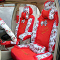 Floral print Lace Bowknot Universal Auto Car Seat Cover Set 21pcs ice silk - Red