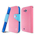 IMAK cross leather case Button holster holder cover for Samsung i879 i9128V - Pink