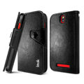 IMAK R64 book leather Case support flip Holster Cover for HTC T528t One ST - Black