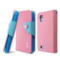 IMAK cross Flip leather case book Holster folder cover for HTC T328t Desire VT - Pink