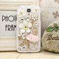 Camellia diamond Crystal Cases Bling Hard Covers for Samsung GALAXY S4 I9500 SIV - White