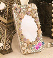 Bling Mirror Flowers Crystal Cases Covers for iPhone 5S - White
