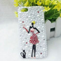 Bling Pretty girl Rhinestone Crystal Cases Pearls Covers for iPhone 5S - Red