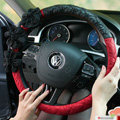 Auto Car Steering Wheel Cover Black Flower Nylon shioze Diameter 15 inch 38CM - Red