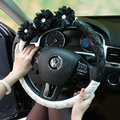 Auto Car Steering Wheel Cover Black Flower Nylon shioze Diameter 15 inch 38CM - White