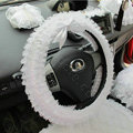 Auto Car Steering Wheel Cover Flower Lace Polyester Diameter 15 inch 38CM - White