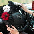 Auto Car Steering Wheel Cover Flower Nylon shioze Diameter 15 inch 38CM - Black+White