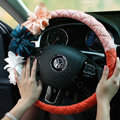 Auto Car Steering Wheel Cover Flower Nylon shioze Diameter 15 inch 38CM - Orange+Pink