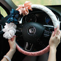 Auto Car Steering Wheel Cover Flower Nylon shioze Diameter 15 inch 38CM - White+Pink