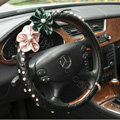 Auto Car Steering Wheel Cover Flower Pearl Cowhide Diameter 14 inch 36CM - Black