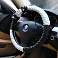 Auto Car Steering Wheel Cover Flower Polyester Diameter 15 inch 38CM - Black White