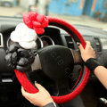 Auto Car Steering Wheel Cover Flower genuine leather Diameter 14 inch 36CM - Red