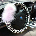 Auto Car Steering Wheel Cover Fur Ball Leopard Faux Leather Diameter 15 inch 38CM - Pink
