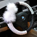 Auto Car Steering Wheel Cover Fur Ball Polyester Diameter 15 inch 38CM - Black White