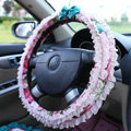 Auto Car Steering Wheel Cover Lace Floral Polyester Diameter 15 inch 38CM - Pink
