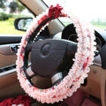 Auto Car Steering Wheel Cover Lace Floral Polyester Diameter 15 inch 38CM - Red