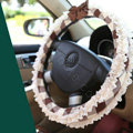 Auto Car Steering Wheel Cover Lace Plaid Bowknot Polyester Diameter 15 inch 38CM - Coffee