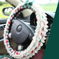 Auto Car Steering Wheel Cover Lace Plaid Bowknot Polyester Diameter 15 inch 38CM - Green Red