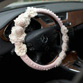 Auto Car Steering Wheel Cover Lace Rose Pearl Deerskin Diameter 15 inch 38CM - Pink