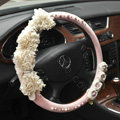 Auto Car Steering Wheel Cover Lace flower Pearl Deerskin Diameter 14 inch 36CM - Pink