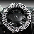 Auto Car Steering Wheel Cover Leopard Plush Diameter 15 inch 38CM - Black