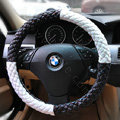 Auto Car Steering Wheel Cover Polyester Diameter 15 inch 38CM - Black White