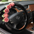 Auto Car Steering Wheel Cover Red Flowers Woolen Diameter 14 inch 36CM - Black