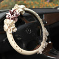 Auto Car Steering Wheel Cover Rose Pearl Deerskin Diameter 15 inch 38CM - Beige