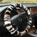 Auto Car Steering Wheel Cover Zebra Mink hair Diameter 14 inch 36CM - Black