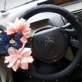 Auto Car Steering Wheel Cover blue Flower Imitation sheepskin Diameter 15 inch 38CM - Black