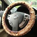 Retro Auto Car Steering Wheel Cover Floral Lace Cotton Diameter 15 inch 38CM - Coffee