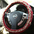 Retro Auto Car Steering Wheel Cover Floral Lace Cotton Diameter 15 inch 38CM - Red