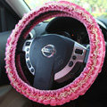 Retro Auto Car Steering Wheel Cover Floral Lace Cotton Diameter 15 inch 38CM - Rose