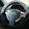 Retro Auto Car Steering Wheel Cover Leopard Lace Plush Diameter 15 inch 38CM - White Black