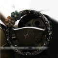 Romantic Auto Car Steering Wheel Cover flower Lace Pearl Diameter 15 inch 38CM - Black